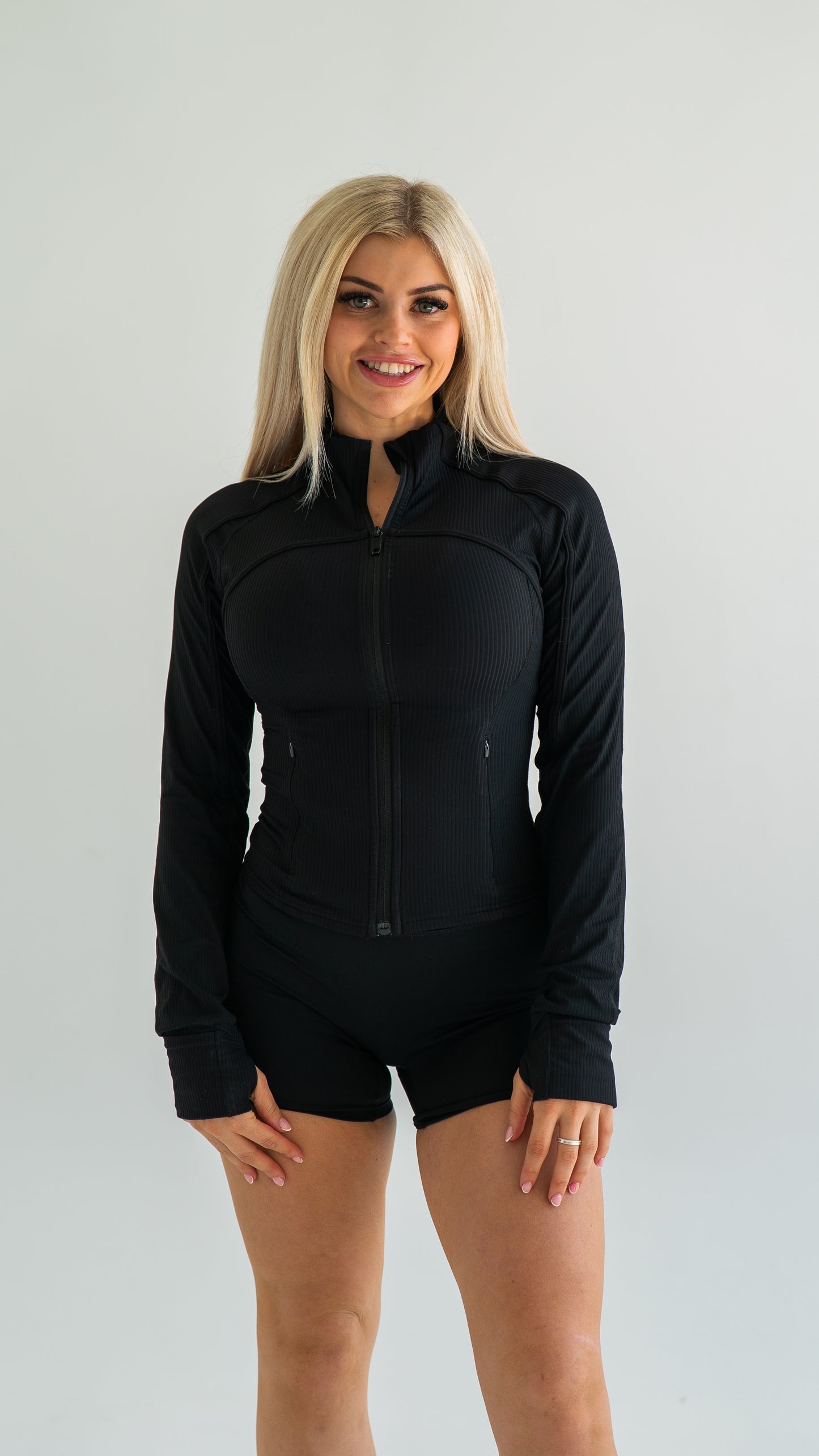 Snatched Zip Jacket - Ribbed Black