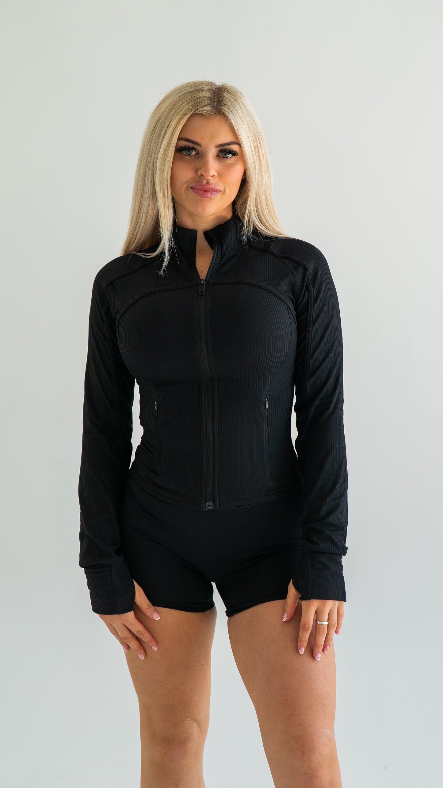 Snatched Zip Jacket - Ribbed Black