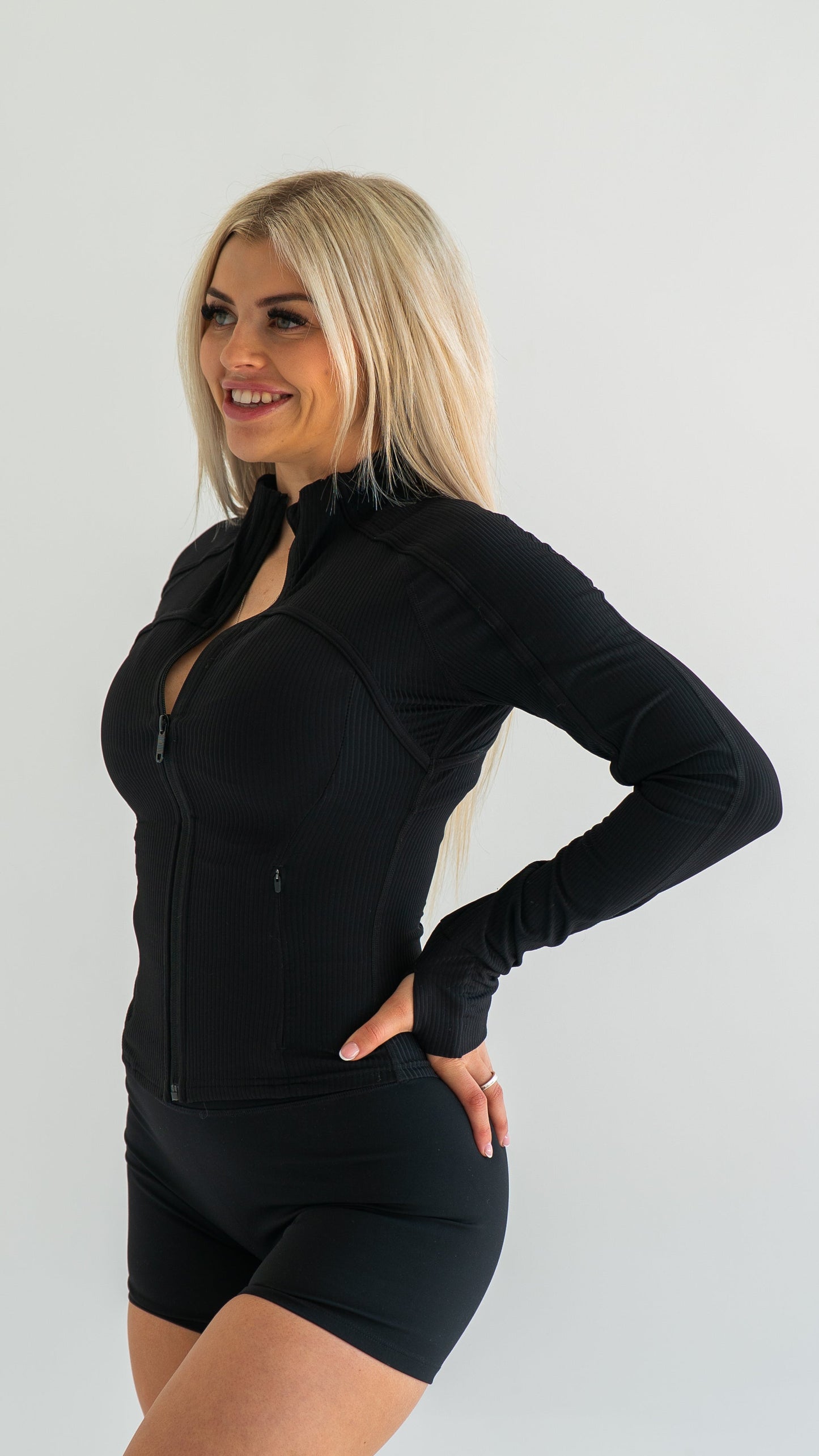 Snatched Zip Jacket - Ribbed Black