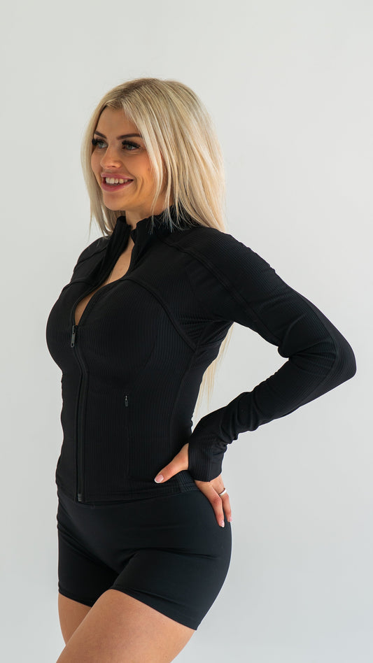 Snatched Zip Jacket - Ribbed Black
